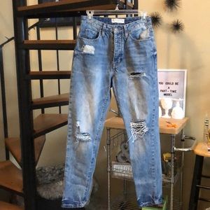 High-Rise Distressed Jeans